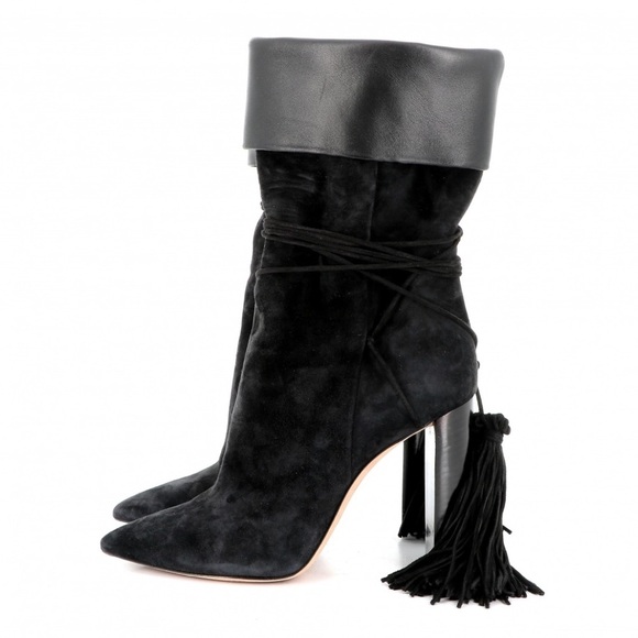 Saint Laurent Paris Black Suede ankle Boots with tassels NEW - Picture 2 of 11